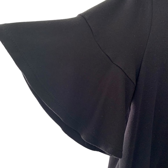 Loft Black Bell Sleeve Shirt Women’s Size Large Petite Scoop Neck Rayon Blend - Picture 3 of 7